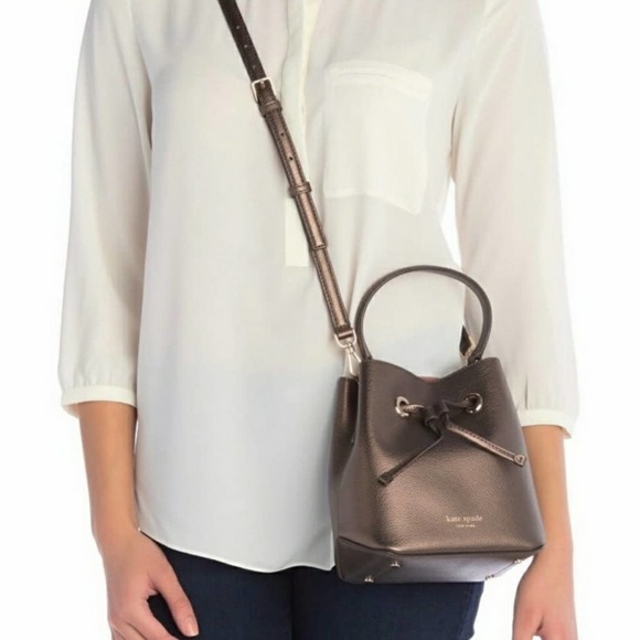 kate spade Handbags - Kate Spade Eva Leather Mini Bucket Bag Tote Ashley Metallic Bronze